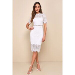 Lulu's Women's Remarkable Sheer Lace Short Sleeve Dress White Size S NWT